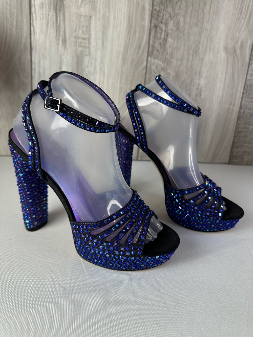 Blue Crystal Embellished High Heel Sandals -